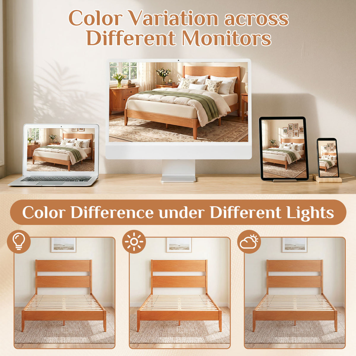 Full Bed Frame with Headboad and Solid Wood Legs 12 Slats