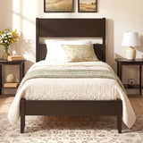 Twin Bed Frame with Headboard with Solid Wood Legs 12 Slats