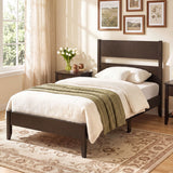 Twin Bed Frame with Headboard with Solid Wood Legs 12 Slats