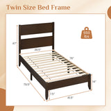 Twin Bed Frame with Headboard with Solid Wood Legs 12 Slats