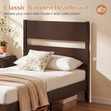 Twin Bed Frame with Headboard with Solid Wood Legs 12 Slats