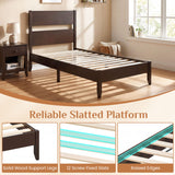 Twin Bed Frame with Headboard with Solid Wood Legs 12 Slats