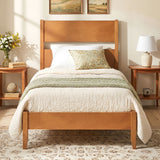 Twin Bed Frame with Headboard with Solid Wood Legs 12 Slats