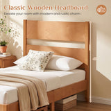 Twin Bed Frame with Headboard with Solid Wood Legs 12 Slats