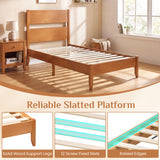 Twin Bed Frame with Headboard with Solid Wood Legs 12 Slats