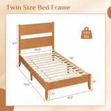 Twin Bed Frame with Headboard with Solid Wood Legs 12 Slats
