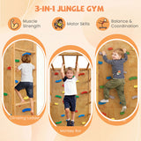 Twin Bunk Bed with Jungle Gym Wooden Loft Bed with Climbing Ladder-Natural