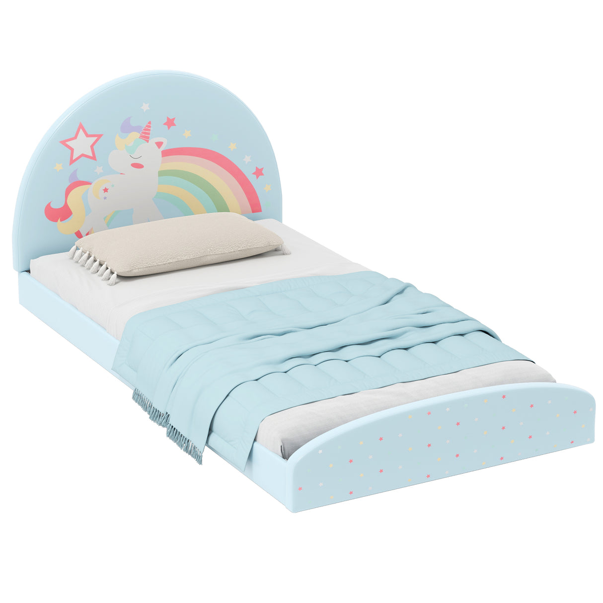 Twin Floor Bed Frame Upholstered Twin Size Kids Floor Bed with 210D Oxford Cloth Floor Mat