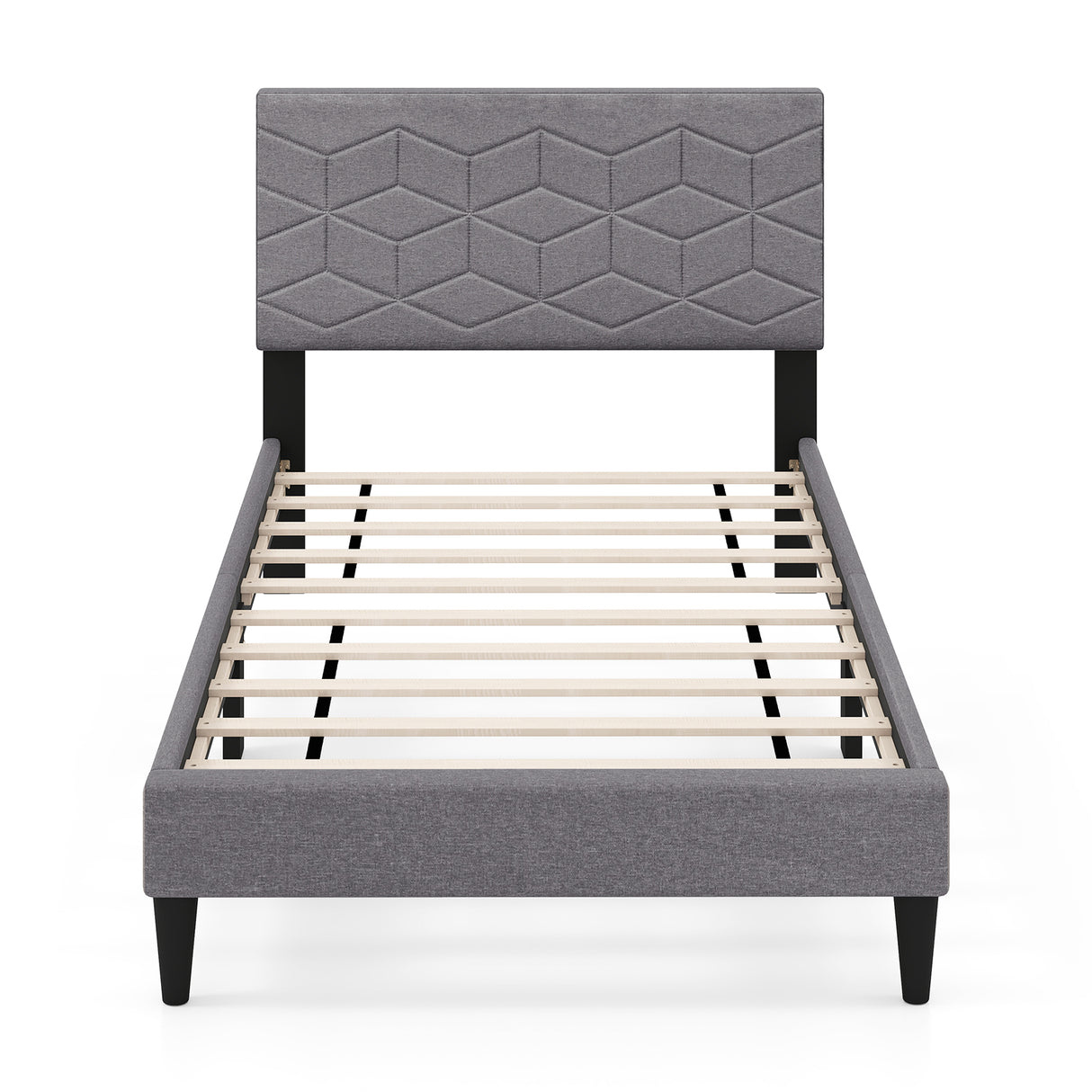 Twin/Full/Queen Size Bed Frame Modern Platform Bed with Linen Fabric Upholstered Headboard