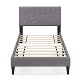 Twin/Full/Queen Size Bed Frame Modern Platform Bed with Linen Fabric Upholstered Headboard