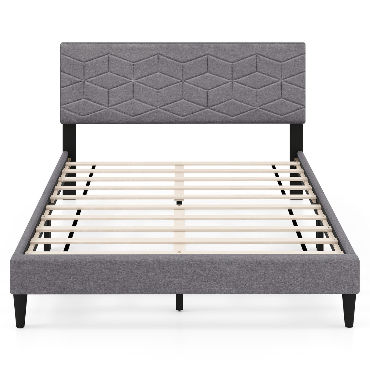 Twin/Full/Queen Size Bed Frame Modern Platform Bed with Linen Fabric Upholstered Headboard