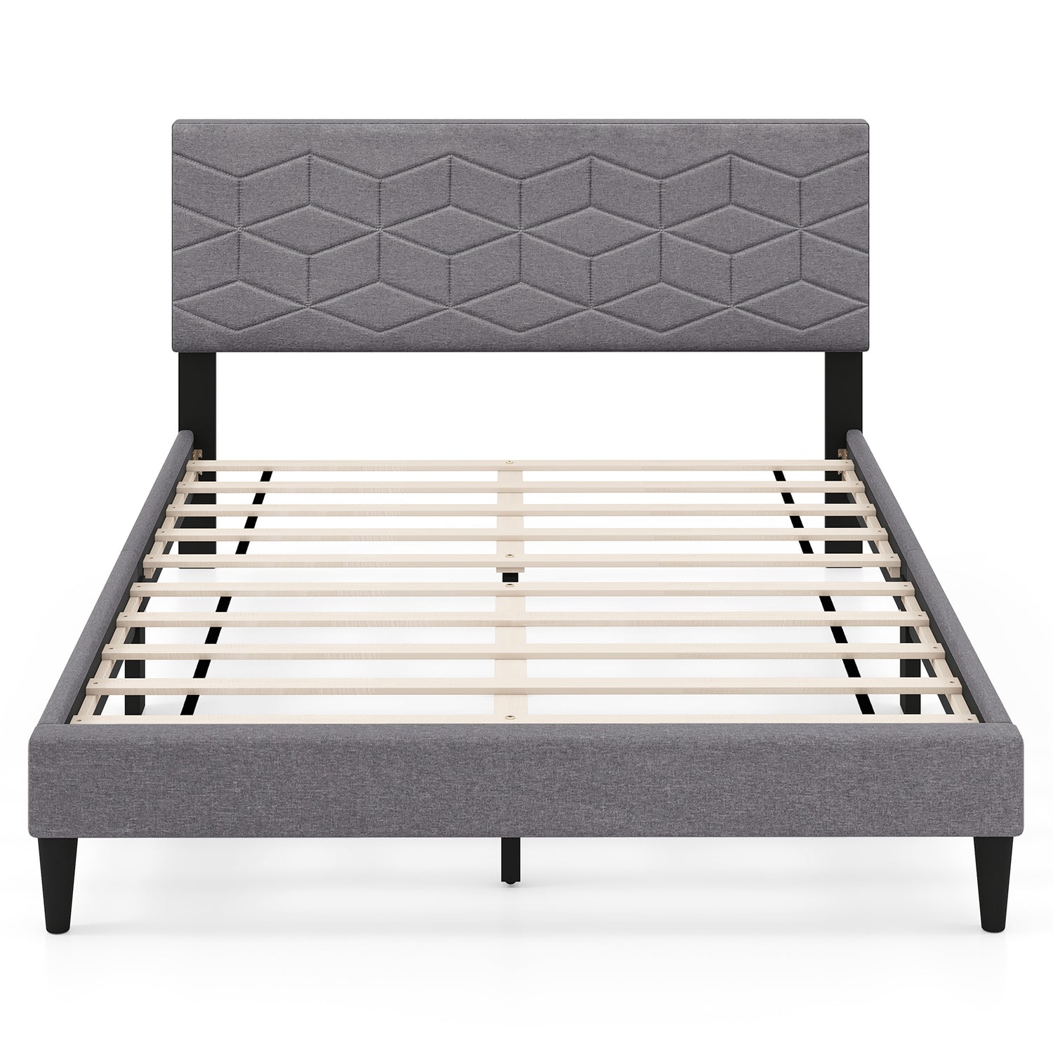 Twin/Full/Queen Size Bed Frame Modern Platform Bed with Linen Fabric Upholstered Headboard