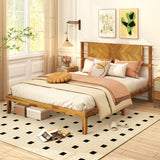 Twin/Full/Queen Size Bed Frame Mid-Century Acacia Wood Platform Bed with Headboard