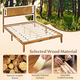 Twin/Full/Queen Size Bed Frame Mid-Century Acacia Wood Platform Bed with Headboard