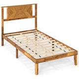 Twin/Full/Queen Size Bed Frame Mid-Century Acacia Wood Platform Bed with Headboard