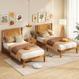 Twin/Full/Queen Size Bed Frame Mid-Century Acacia Wood Platform Bed with Headboard