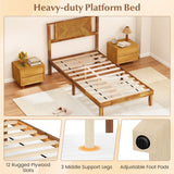 Twin/Full/Queen Size Bed Frame Mid-Century Acacia Wood Platform Bed with Headboard