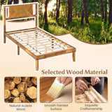 Twin/Full/Queen Size Bed Frame Mid-Century Acacia Wood Platform Bed with Headboard