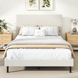 Twin/Full/Queen Size Velvet Bed Frame Upholstered Platform Bed with Chevron Headboard Beige