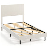 Twin/Full/Queen Size Velvet Bed Frame Upholstered Platform Bed with Chevron Headboard Beige