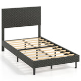 Full Size Velvet Bed Frame Upholstered Platform Bed with Chevron Headboard Gray