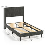 Full Size Velvet Bed Frame Upholstered Platform Bed with Chevron Headboard Gray