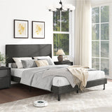 Full Size Velvet Bed Frame Upholstered Platform Bed with Chevron Headboard Gray