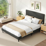 Full Size Velvet Bed Frame Upholstered Platform Bed with Chevron Headboard Gray