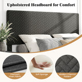 Full Size Velvet Bed Frame Upholstered Platform Bed with Chevron Headboard Gray