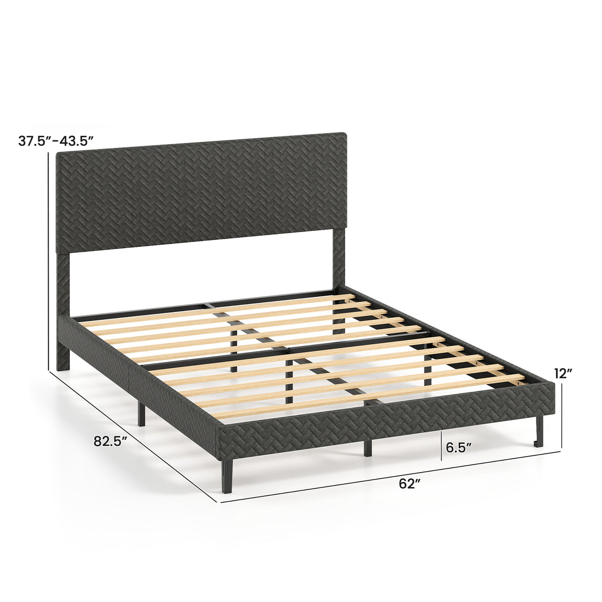 Full Size Velvet Bed Frame Upholstered Platform Bed with Chevron Headboard Gray