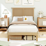 Twin/Full/Queen Size Bed Frame with Rattan Headboard