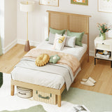 Twin/Full/Queen Size Bed Frame with Rattan Headboard