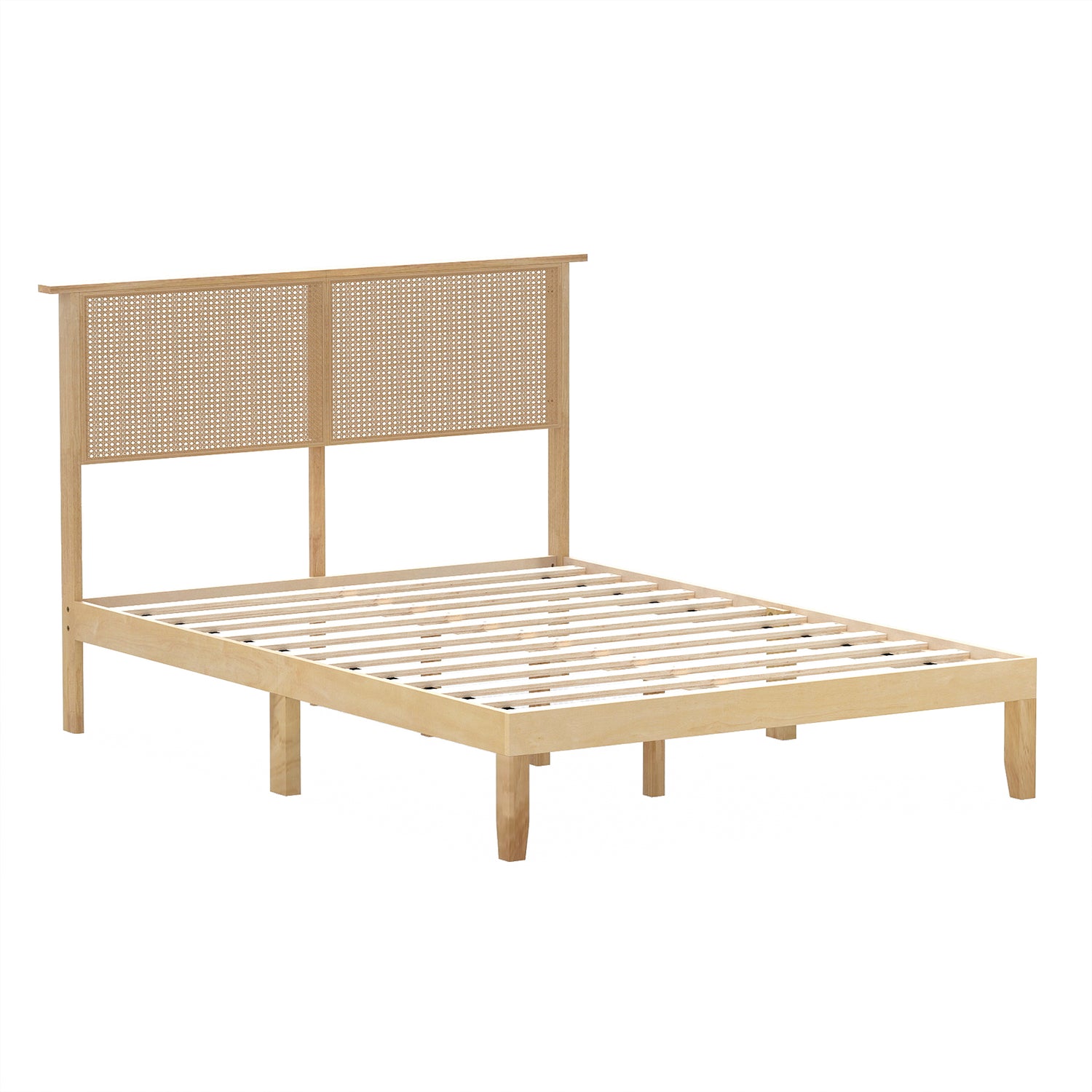 Twin/Full/Queen Size Bed Frame with Rattan Headboard