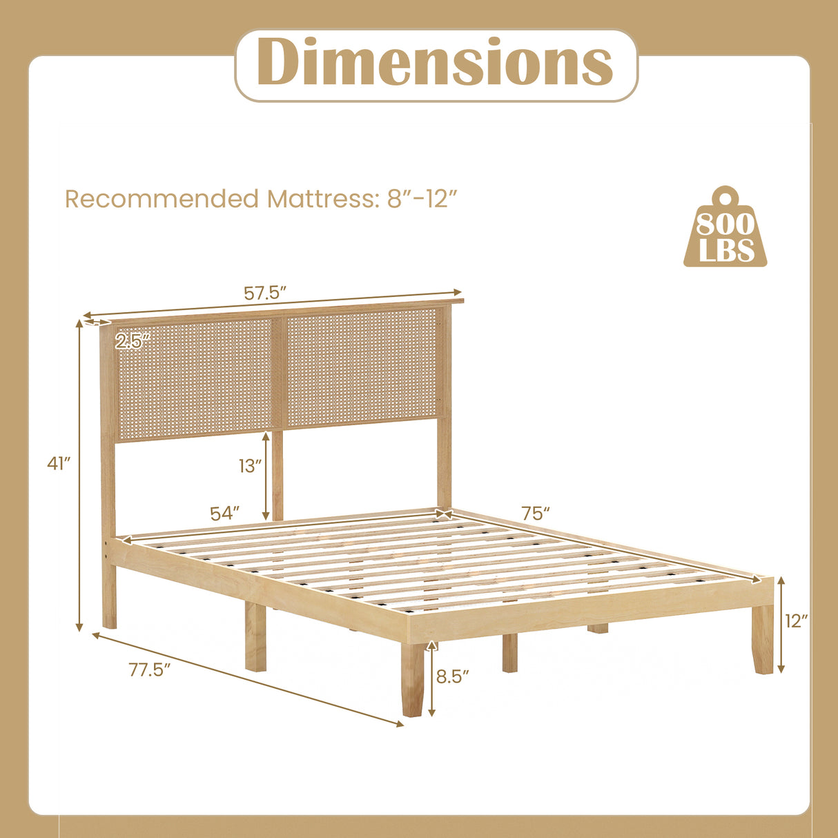 Twin/Full/Queen Size Bed Frame with Rattan Headboard
