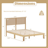 Twin/Full/Queen Size Bed Frame with Rattan Headboard