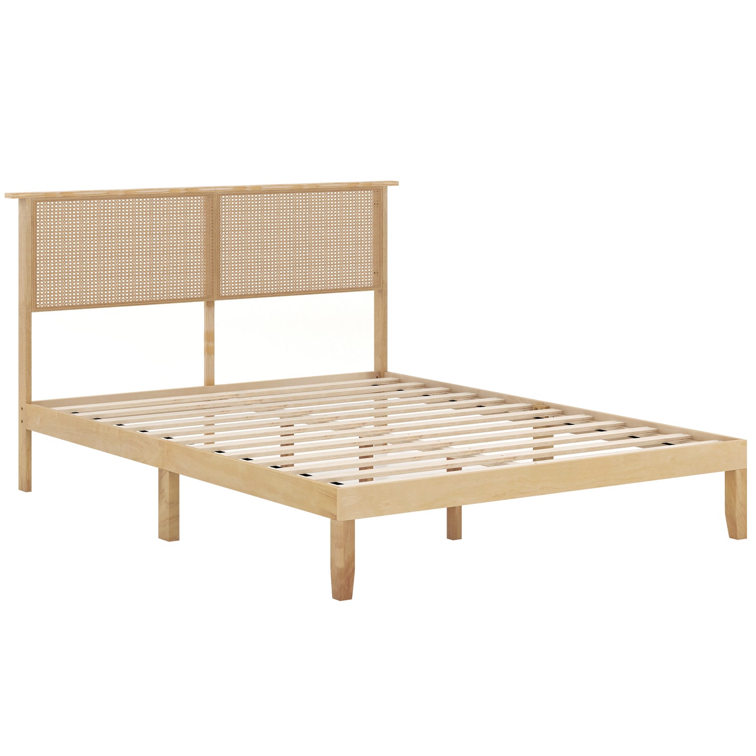 Twin/Full/Queen Size Bed Frame with Rattan Headboard