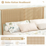 Twin/Full/Queen Size Bed Frame with Rattan Headboard