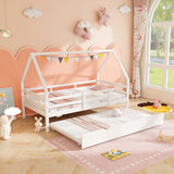 Twin House Bed with Trundle and Fence Rail