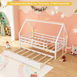 Twin House Bed with Trundle and Fence Rail
