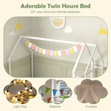 Twin House Floor Bed Montessori Bed Frame with Storage Shelf-White