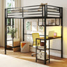 Twin Loft Bed with Desk LED Lights Charging Station Heavy-duty Metal Bed Frame with Guardrail