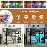 Twin Loft Bed with Desk LED Lights Charging Station Heavy-duty Metal Bed Frame with Guardrail