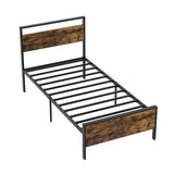 Twin Metal Bed Frame Industrial Platform Bed with Wooden Headboard