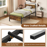 Twin Metal Bed Frame Industrial Platform Bed with Wooden Headboard