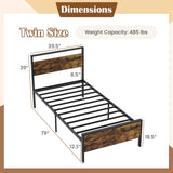 Twin Metal Bed Frame Industrial Platform Bed with Wooden Headboard