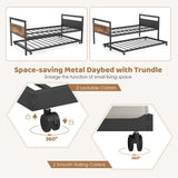 Twin Metal Daybed with Trundle Lockable Wheels-Twin Size