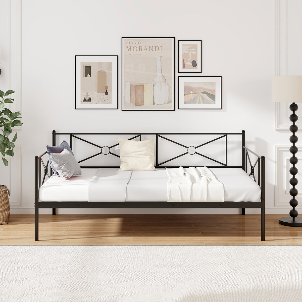 Twin Metal Daybed Frame with Heavy-Duty Metal Slats Support and Guardrails-Black