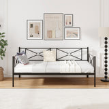 Twin Metal Daybed Frame with Heavy-Duty Metal Slats Support and Guardrails-Black