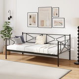 Twin Metal Daybed Frame with Heavy-Duty Metal Slats Support and Guardrails-Black