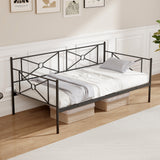 Twin Metal Daybed Frame with Heavy-Duty Metal Slats Support and Guardrails-Black